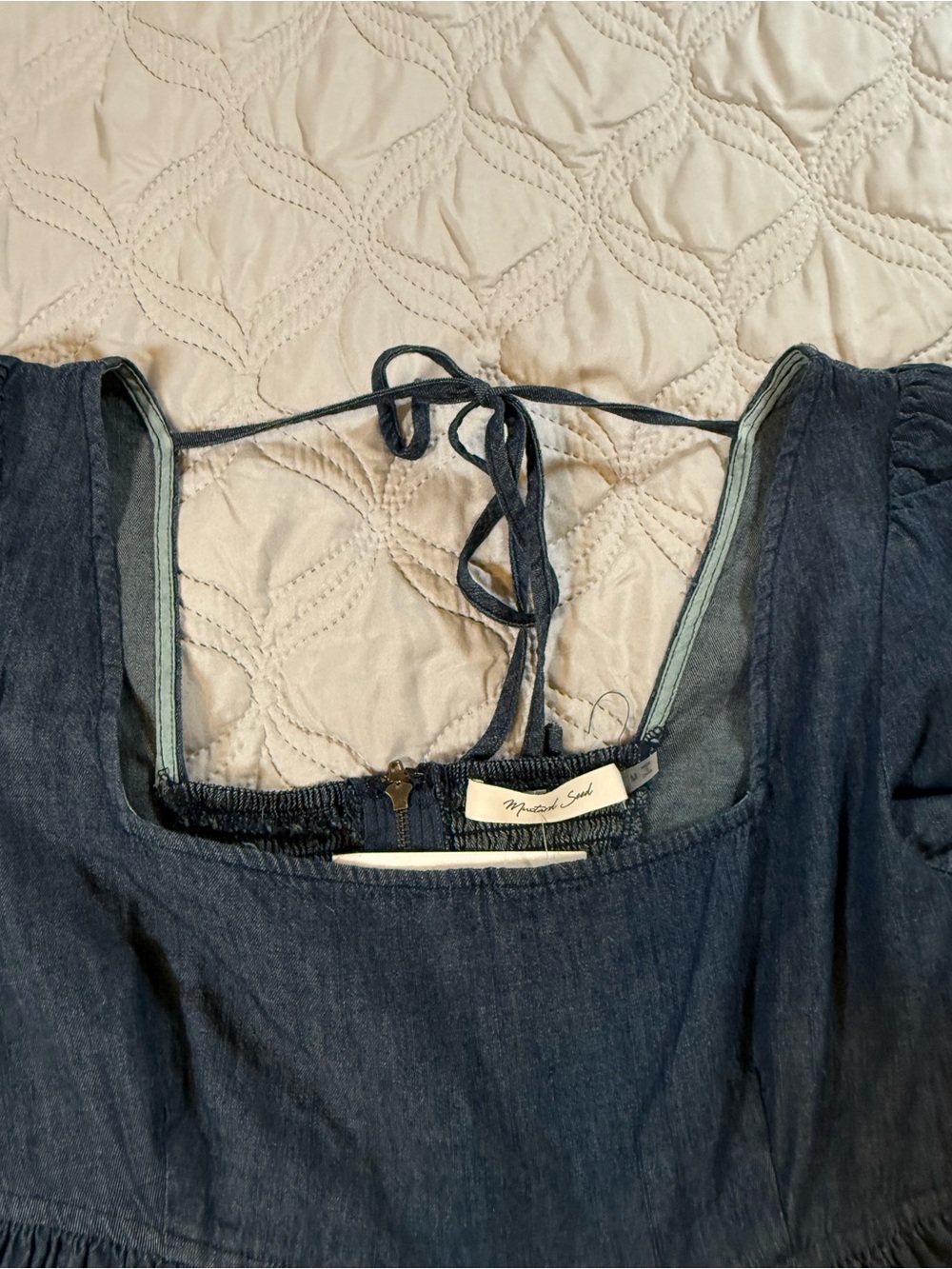 Mustard Seed Denim Square Neck Babydoll Dress NWT Medium - Picture 5 of 6